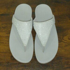 Fitflop Metallic Silver T Strap Wedge Sandals
